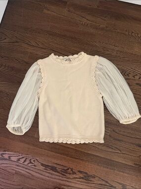 Sea New York Cream Knit Top with Sheer Puff Sleeves